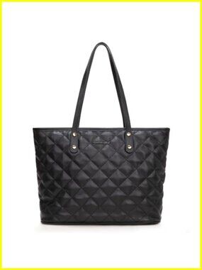 Quilted Vegan Leather Tote Bag for Women Shoulder Handbag with Top Zipper